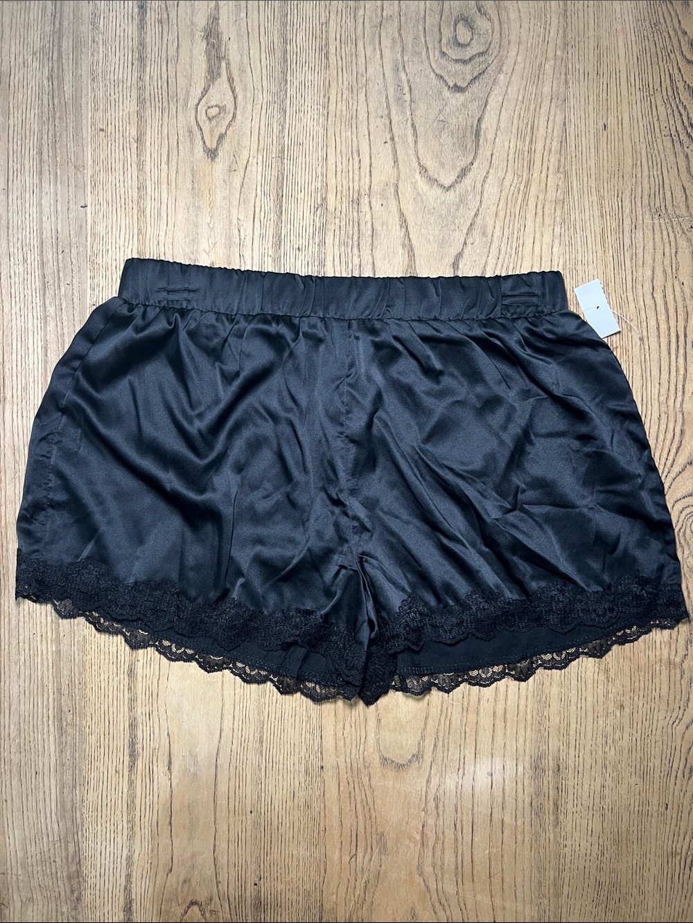 Silky Soft Satin Lace-Trim Casual Fashion Shorts - Black Small